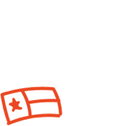 A simple red outline drawing of a flag with a star in the left section and three horizontal stripes on the right, inspired by TX at Two Step Farm and the welcoming spirit of new homes in Montgomery County.